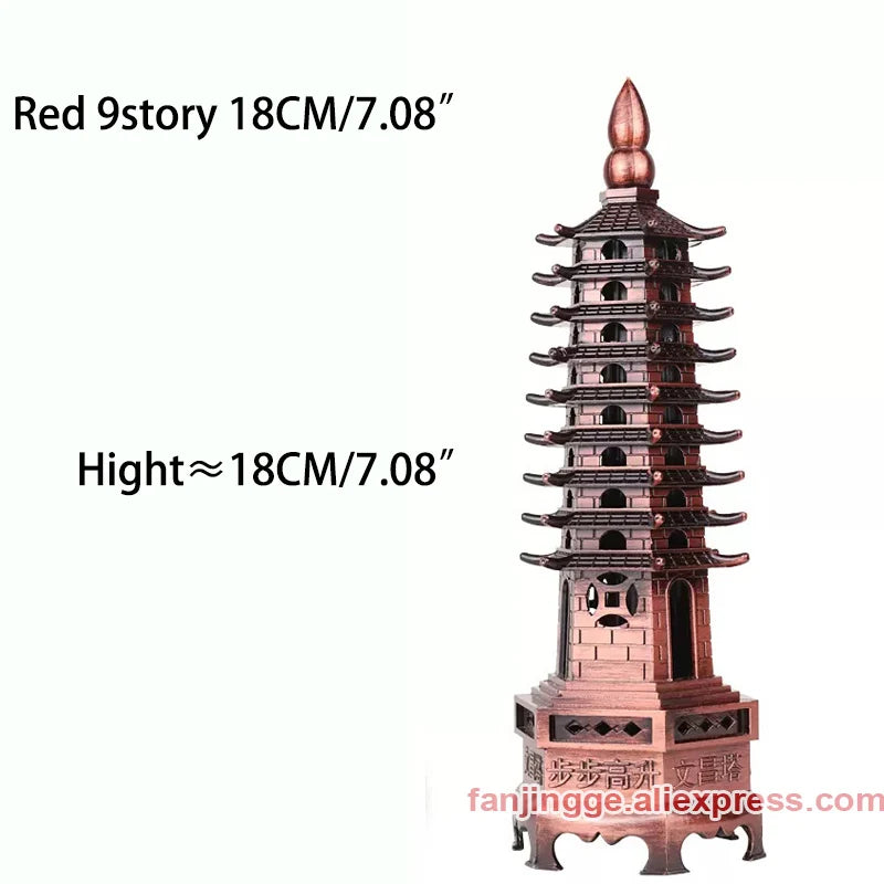 Hot Sale Feng Shui Zinc Alloy 3D Model Chinese Wenchang Pagoda Tower Crafts Statue Souvenir Home Decoration Metal Handicraft