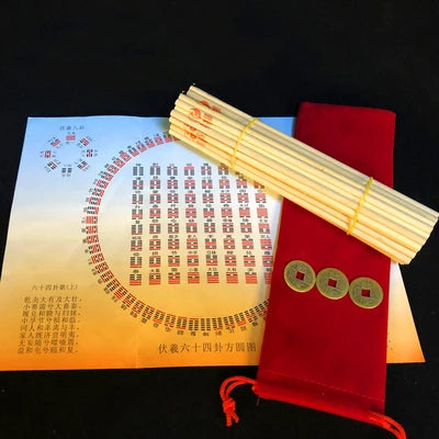 I Ching Taoist Dayan Method Bamboo Stick Tube Plate Shaking Copper Coin