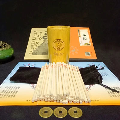 I Ching Taoist Dayan Method Bamboo Stick Tube Plate Shaking Copper Coin