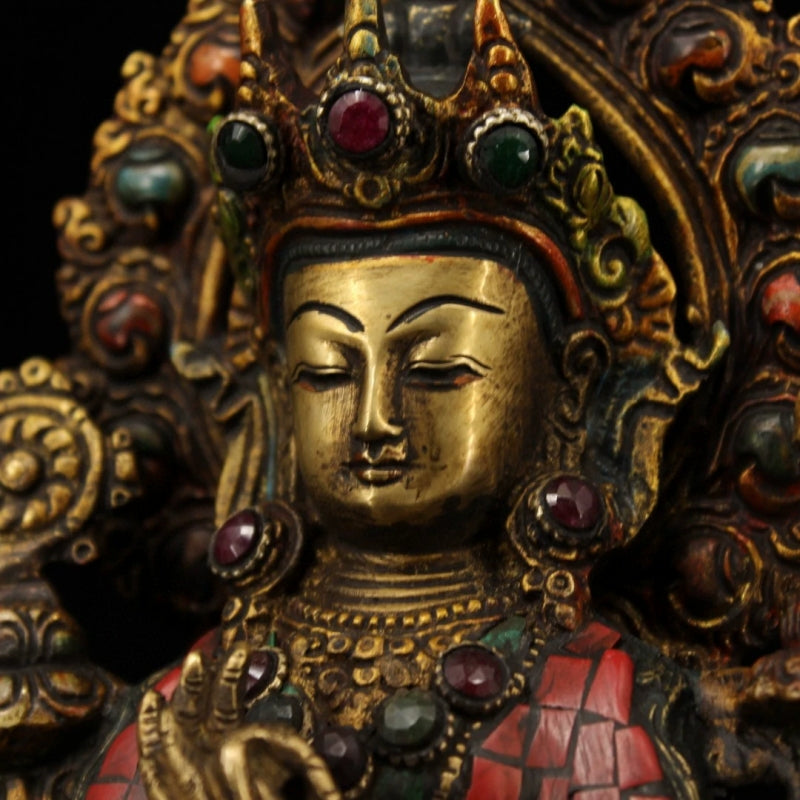 Jampa Lhakang Tibetan Statue for Eliminating All Disasters  Handmade inlay gem Painted outline