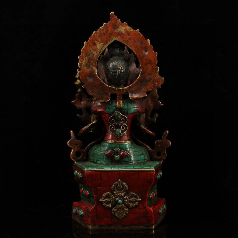 Jampa Lhakang Tibetan Statue for Eliminating All Disasters  Handmade inlay gem Painted outline