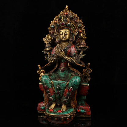 Jampa Lhakang Tibetan Statue for Eliminating All Disasters  Handmade inlay gem Painted outline