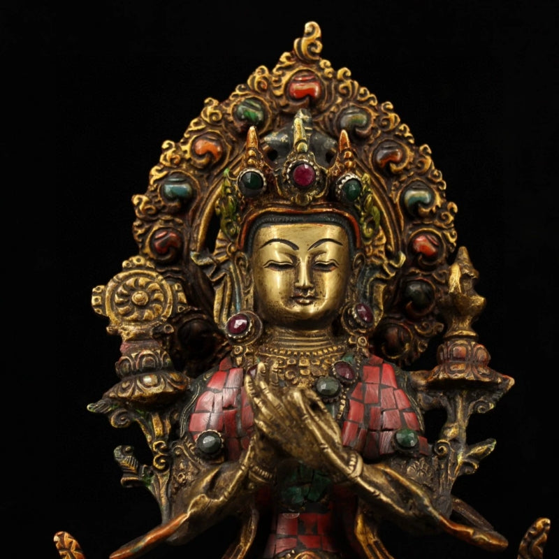 Jampa Lhakang Tibetan Statue for Eliminating All Disasters  Handmade inlay gem Painted outline