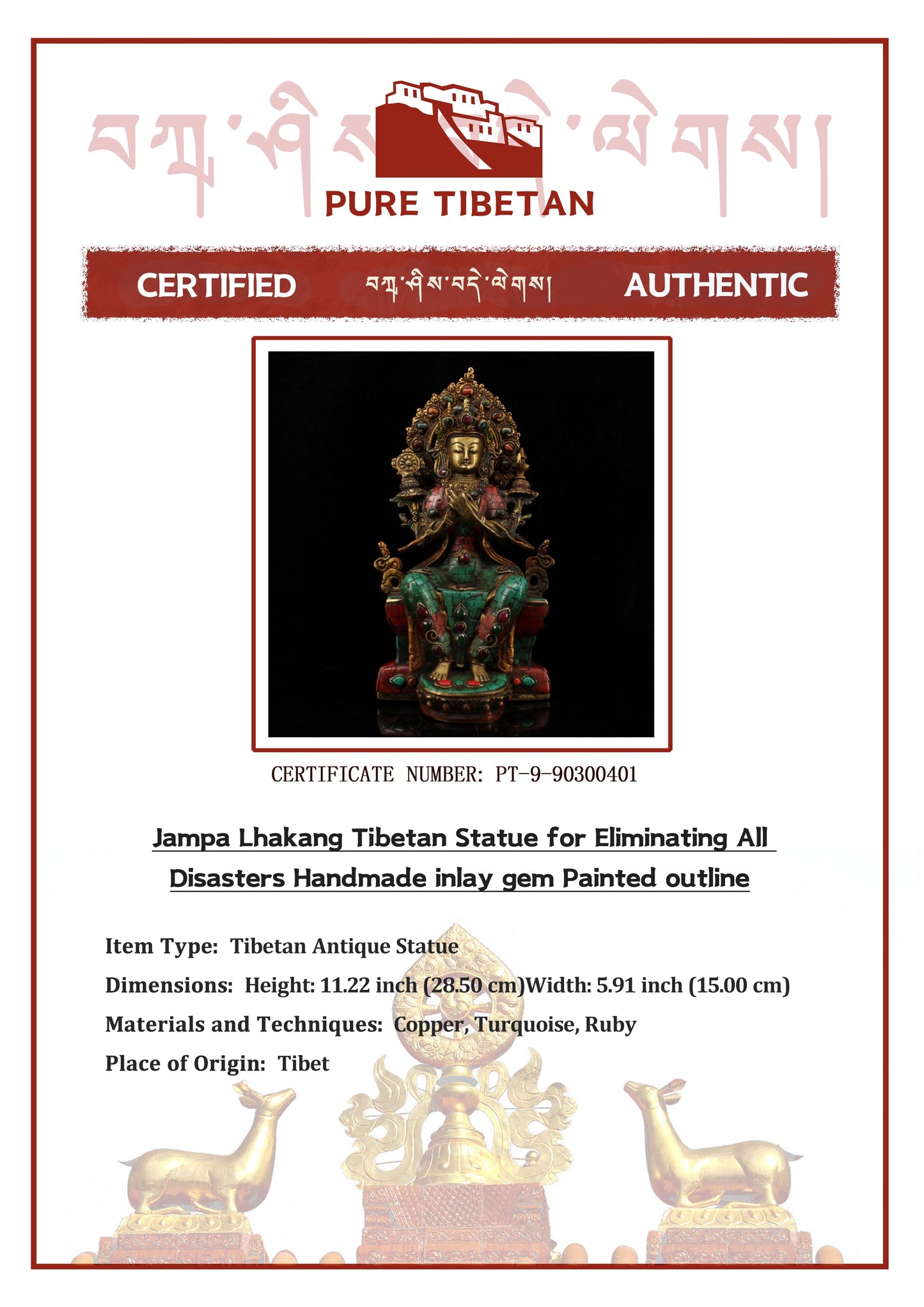 Jampa Lhakang Tibetan Statue for Eliminating All Disasters  Handmade inlay gem Painted outline