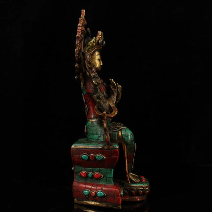 Jampa Lhakang Tibetan Statue for Eliminating All Disasters  Handmade inlay gem Painted outline