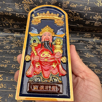 Jujube wood double-sided carving, hand-drawn, literary God of Wealth statue token