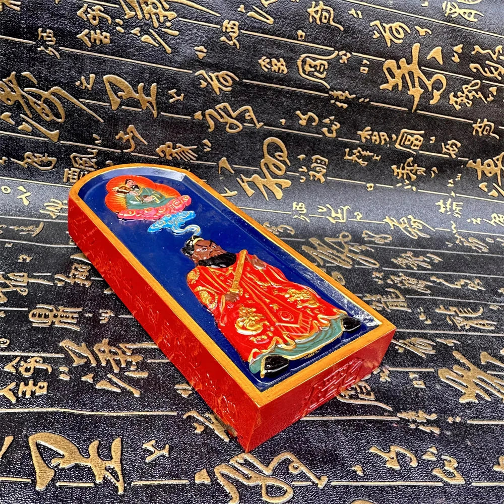 Jujube wood relief, hand-painted, Lord Lao Zi transmit the Dharma Taoist master Zhang statue token, Taoist supplies