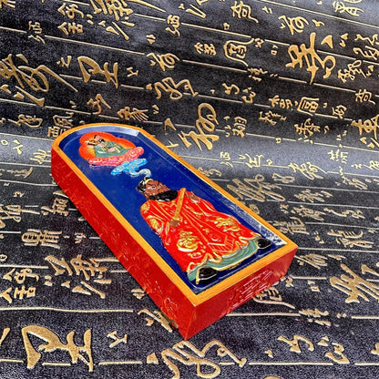 Jujube wood relief, hand-painted, Lord Lao Zi transmit the Dharma Taoist master Zhang statue token, Taoist supplies