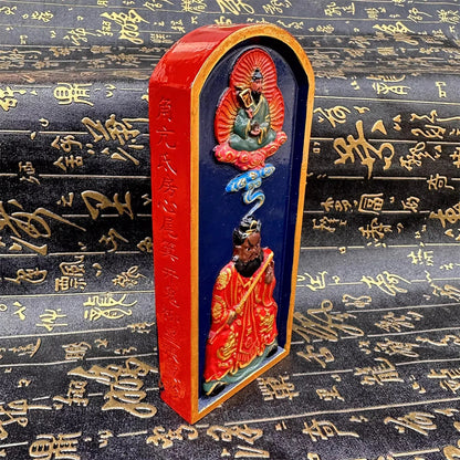 Jujube wood relief, hand-painted, Lord Lao Zi transmit the Dharma Taoist master Zhang statue token, Taoist supplies