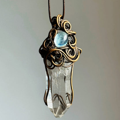 Serenity Clear Quartz Moonstone Copper Pendant