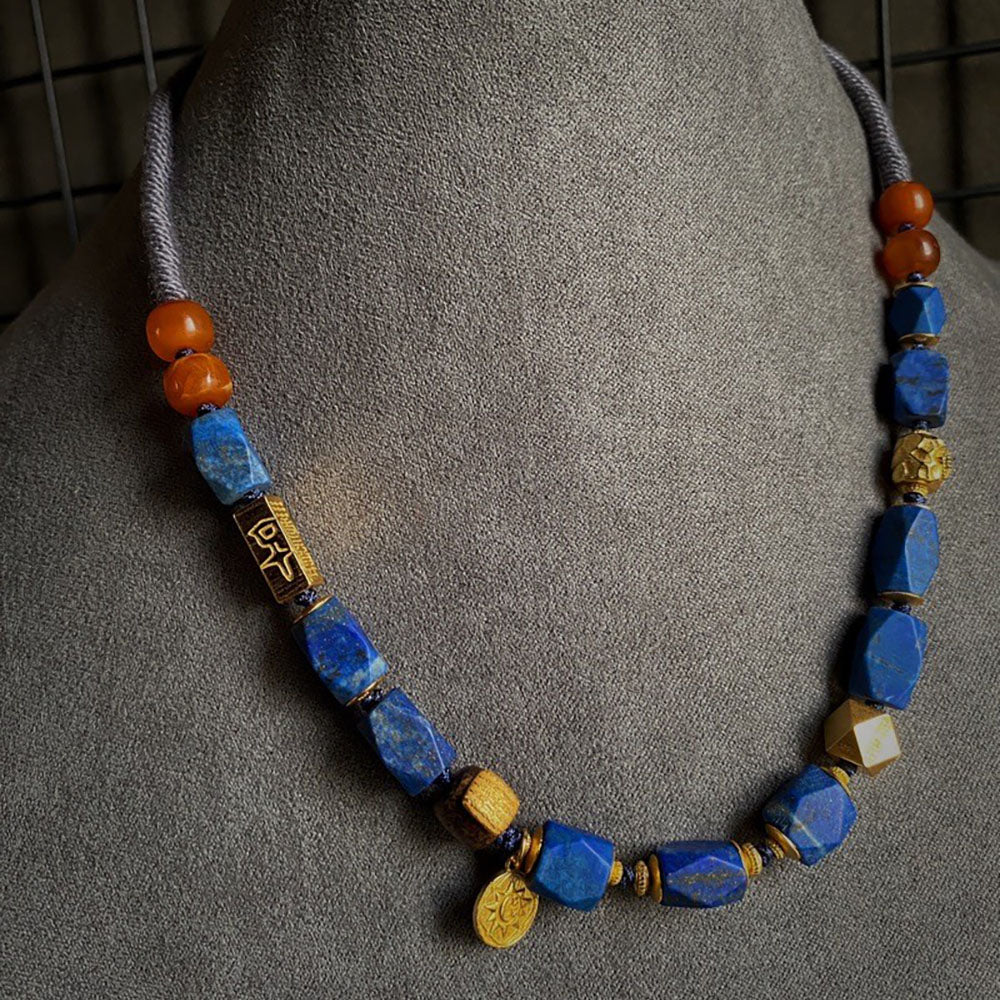 Whisper of Tranquil Healing Lapis Lazuli Gold Necklace