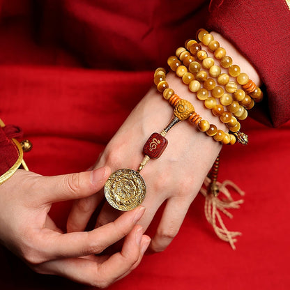 Tibetan Wealth Tiger Eye & Amber Necklace