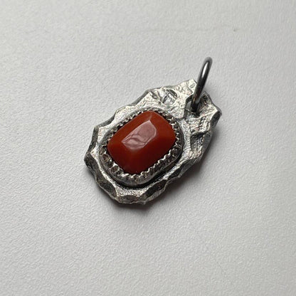 "Ember of Courage" Tibetan Silver Amber & Carnelian Pendant