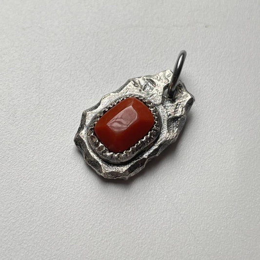 "Ember of Courage" Tibetan Silver Amber & Carnelian Pendant