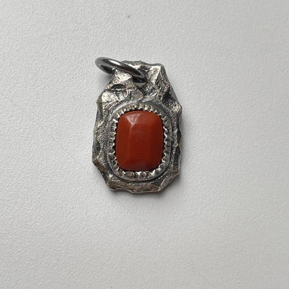 "Ember of Courage" Tibetan Silver Amber & Carnelian Pendant