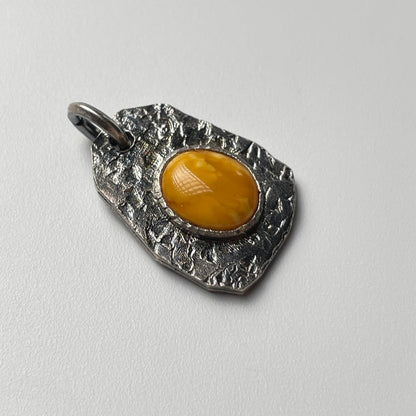 "Ember of Courage" Tibetan Silver Amber & Carnelian Pendant