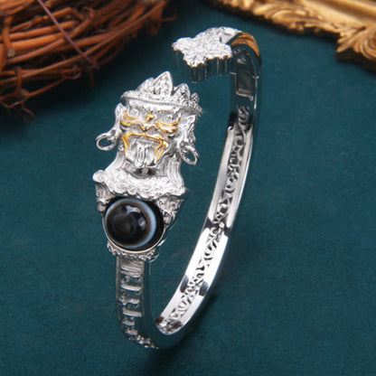 Guardian Wealth Silver Agate Bracelet Handcrafted for Prosperity and Protection