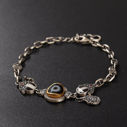 Eye of Protection Dzi Agate & 925 Silver Bracelet