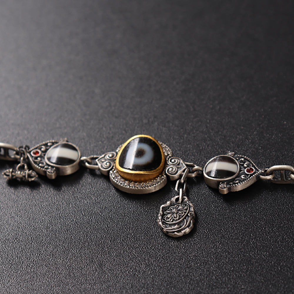 Eye of Protection Dzi Agate & 925 Silver Bracelet