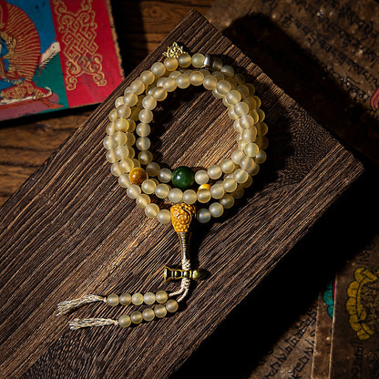 Guardian Jade and Mountain Goat Bone 108 Mala Beads Necklace