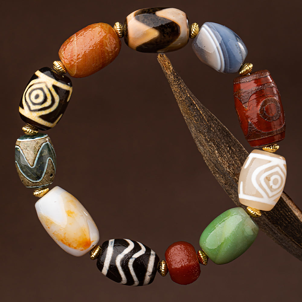 Sacred Protection Dzi and Agate Bead Bracelet