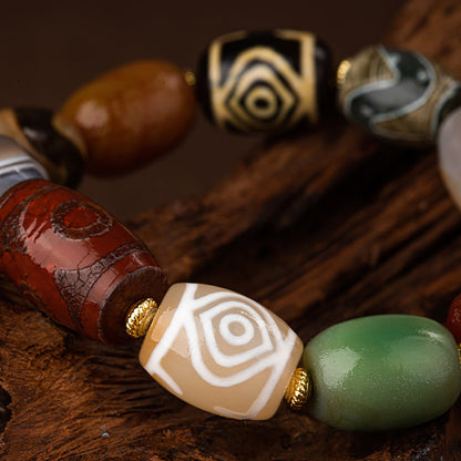 Sacred Protection Dzi and Agate Bead Bracelet