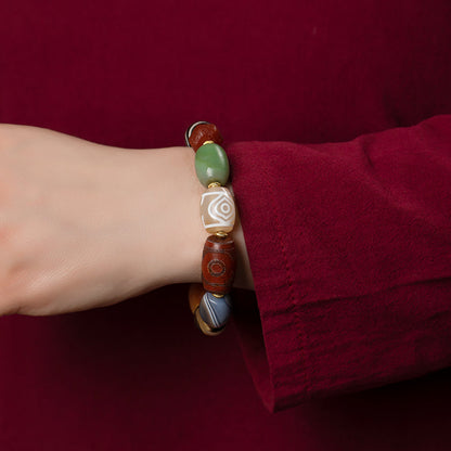 Sacred Protection Dzi and Agate Bead Bracelet