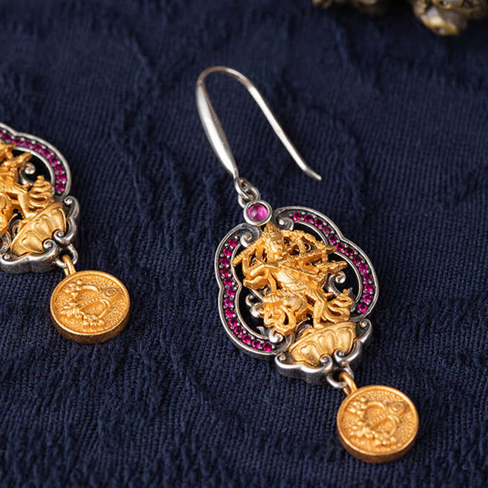 Golden Majesty Silver Drop Earrings Handcrafted for Wealth and Divine Protection