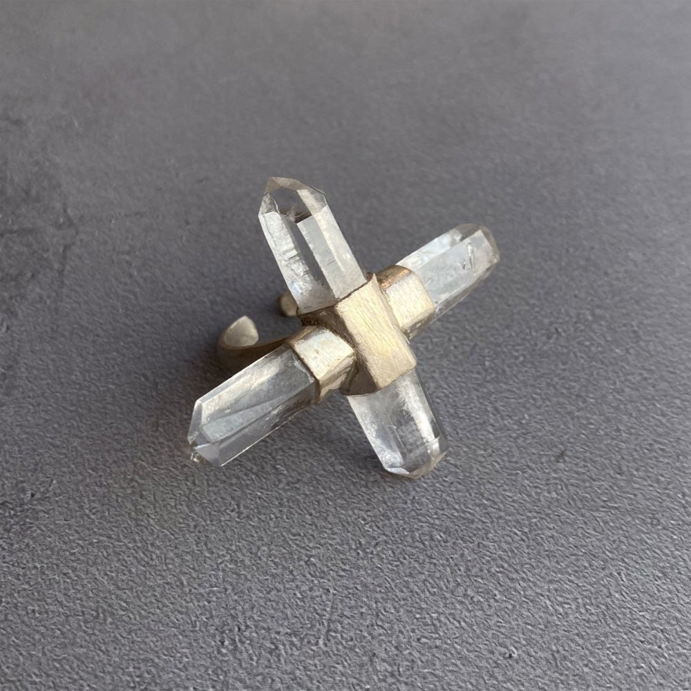 Twin Peaks Crystal Ring Tibetan Clear Quartz & Silver Purity Power Duo