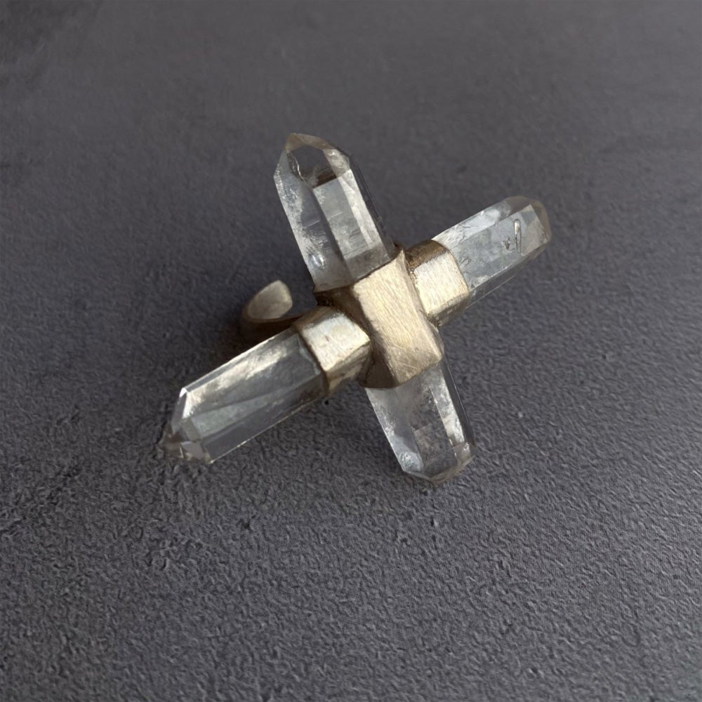 Twin Peaks Crystal Ring Tibetan Clear Quartz & Silver Purity Power Duo