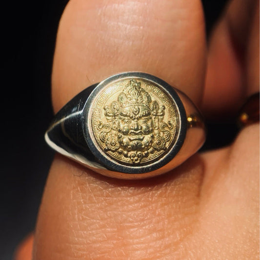 Tibetan Yellow Jambhala Wealth Protection Ring Sterling Silver Handmade