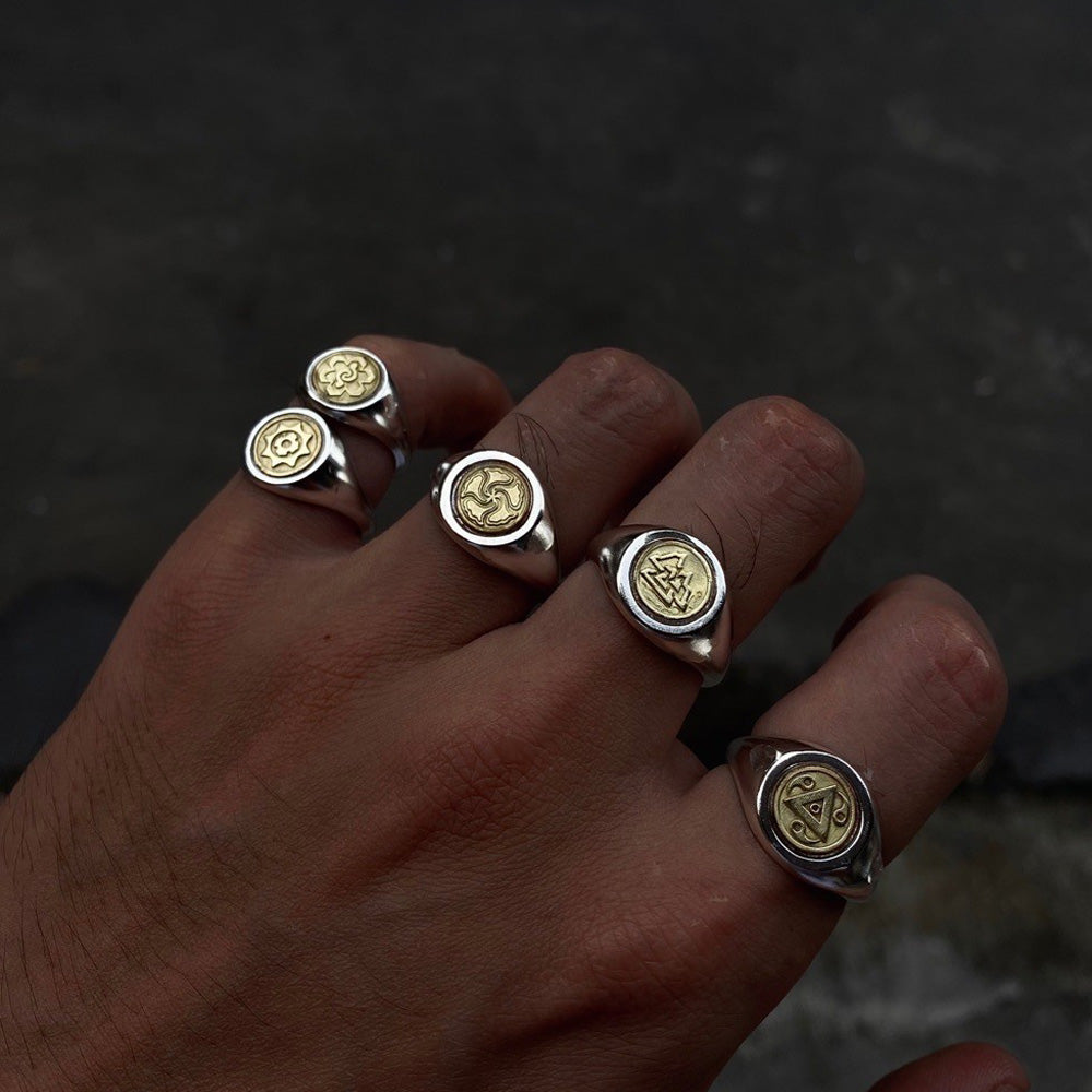 Tibetan Five Elements Energy Rings - Handcrafted Brass & Silver