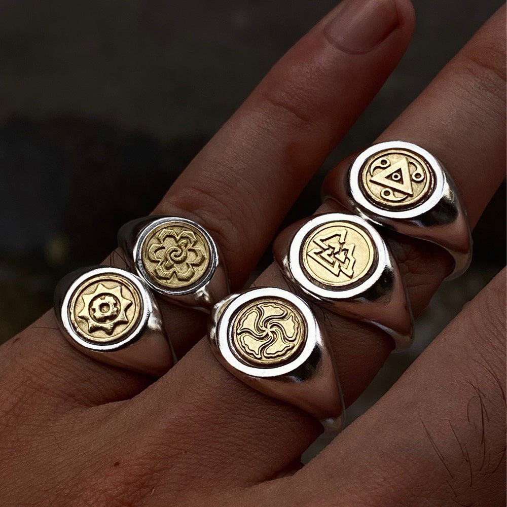 Tibetan Five Elements Energy Rings - Handcrafted Brass & Silver