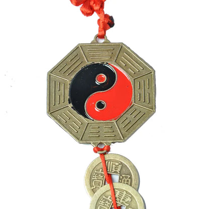 Lucky Chinese Zodiac Knot Feng Shui Qing Dynasty Five Emperors' Coins Bagua Mirror Taoist Talisman Energy Home Decoration Orname