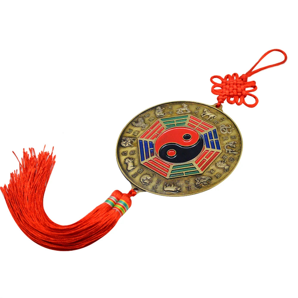 Lucky Chinese Zodiac Knot Feng Shui Tai chi Round Bagua Mirror Four Beasts Taoist Talisman Energy Home Decoration Ornament