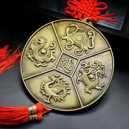 Lucky Chinese Zodiac Knot Feng Shui Tai chi Round Bagua Mirror Four Beasts Taoist Talisman Energy Home Decoration Ornament