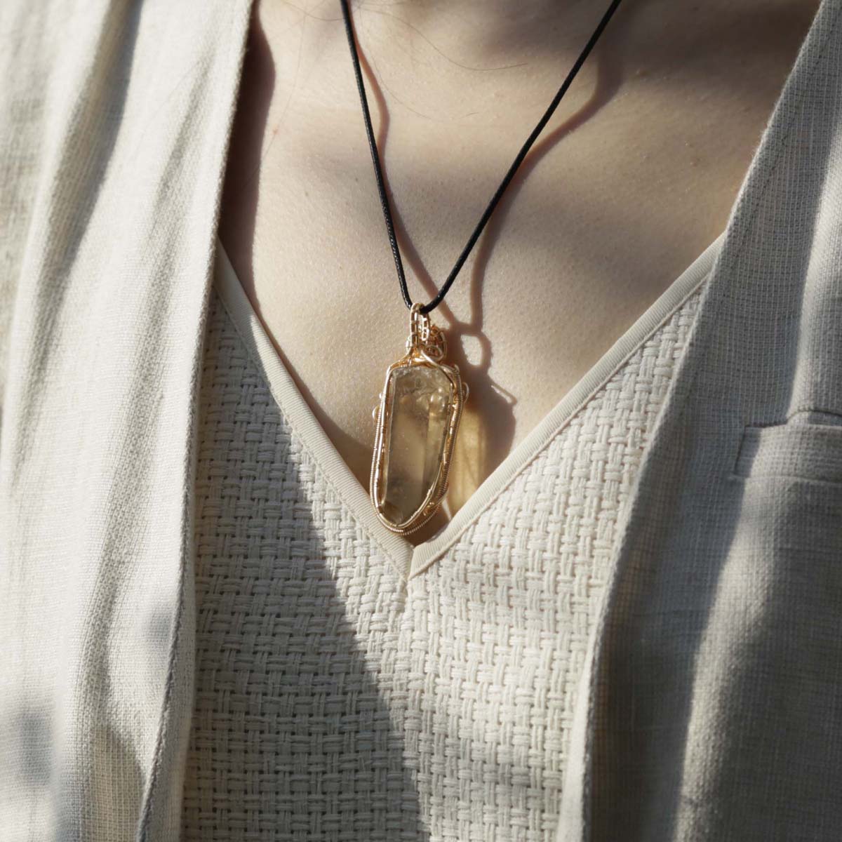 The Force Energy Smoky Quartz Gold Plated CrystalPendant