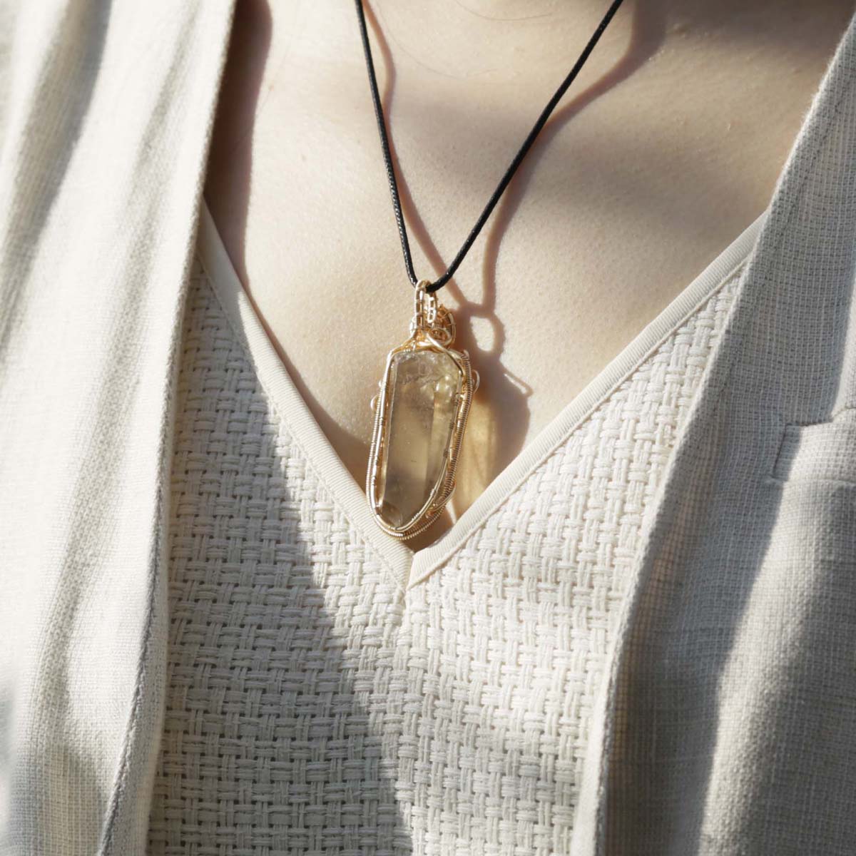 The Force Energy Smoky Quartz Gold Plated CrystalPendant