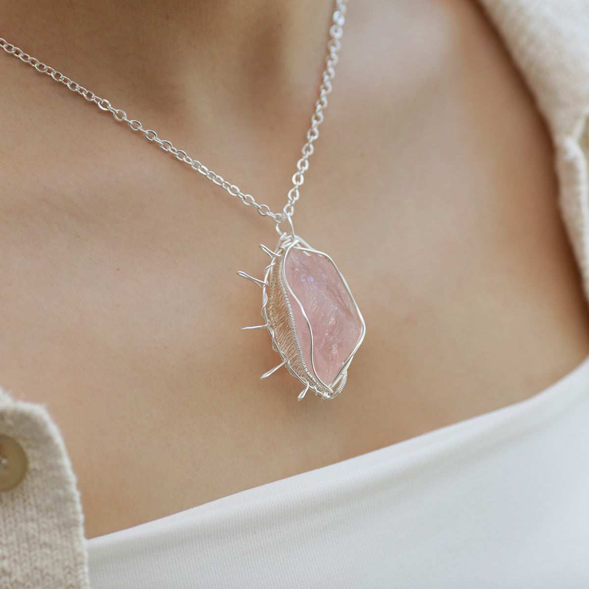 Eternal Love Rose Quartz Sterling Silver Pendants