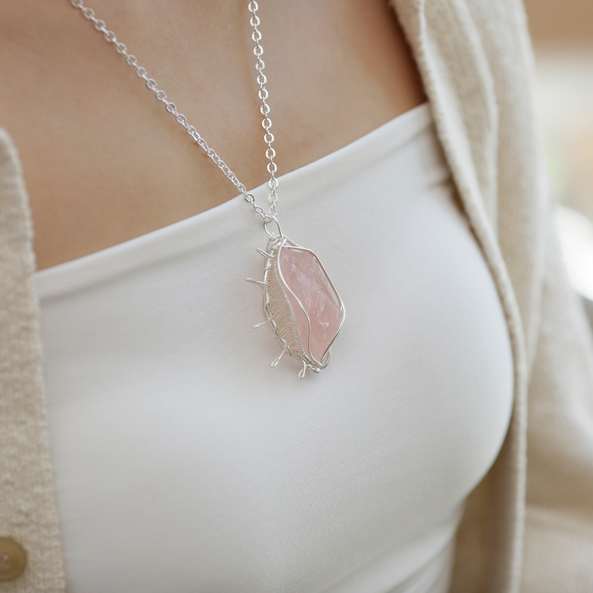 Eternal Love Rose Quartz Sterling Silver Pendants