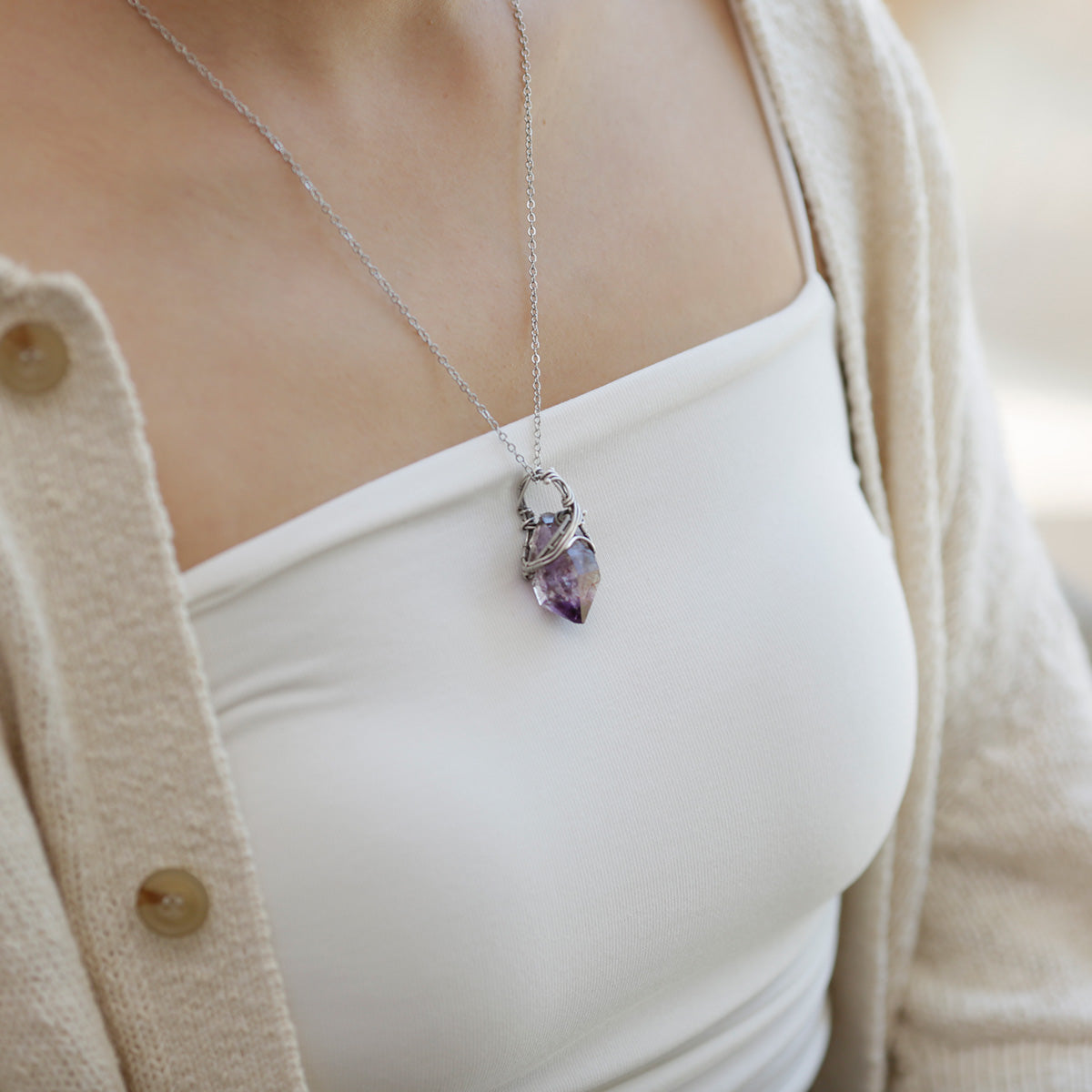 Spiritual Path Enlightenment Amethyst Silver Pendants