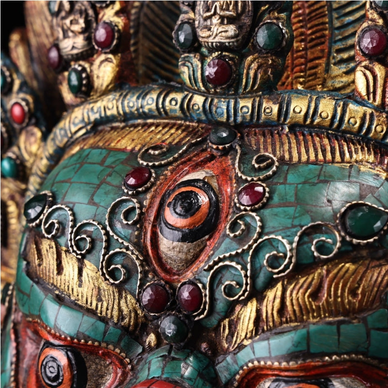 Mahakala Deity Mask Hang Bronze TurquoiseInlay Gems