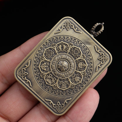 Mahasthamaprapta Tibetan Thangka Pendant with the Eight Auspicious Tibetan Signs Shell