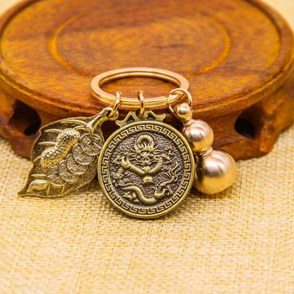 Make Money Leaves Chinese Zodiac Pendant Brass Gourd Car Keychain Pendant