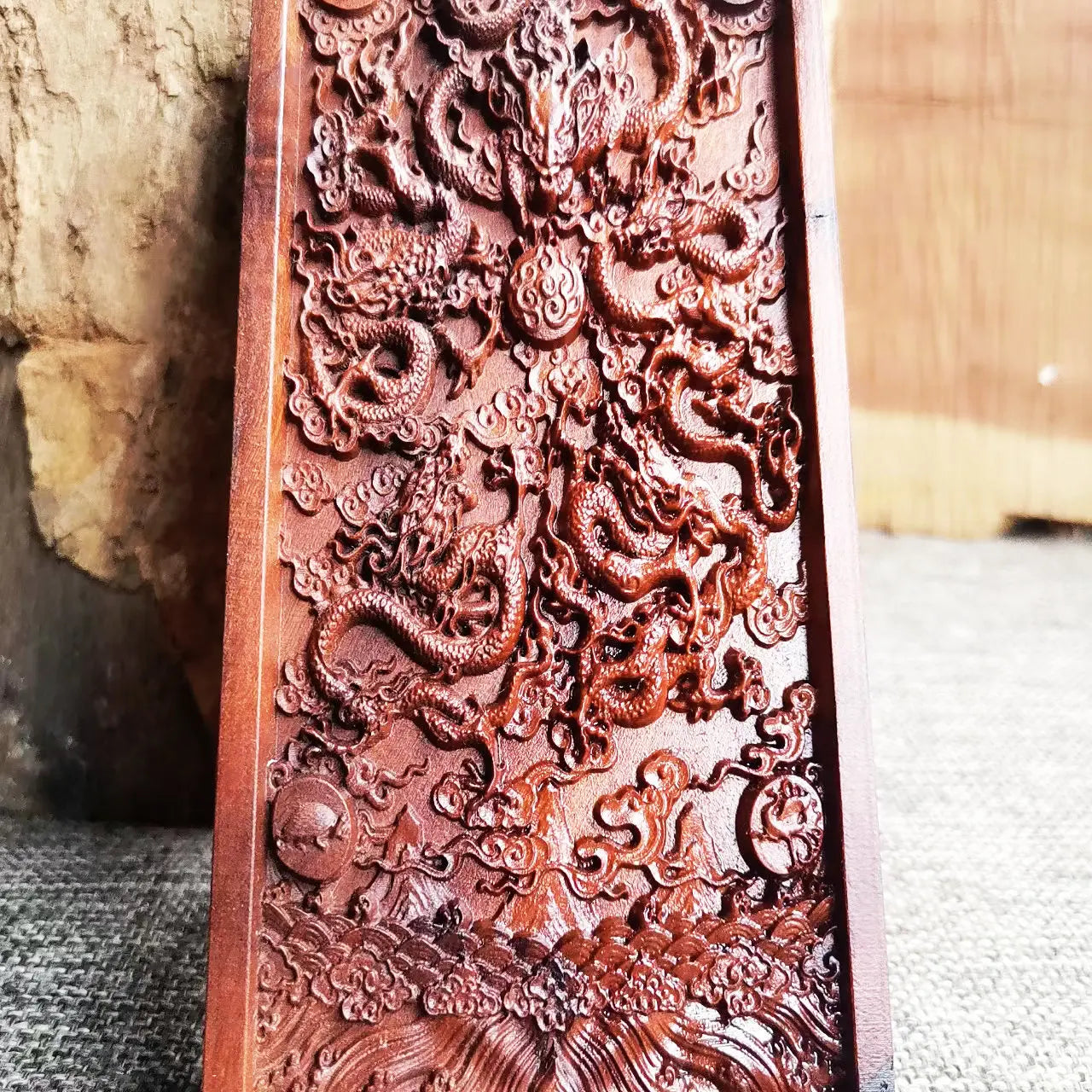 Natural lightning strike jujube wood token, four saints, five dragon token, five party Taoist jewelry, carved five dragon token