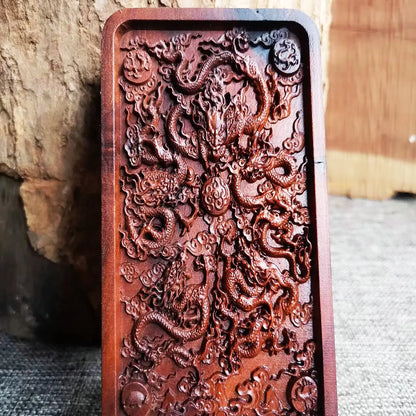 Natural lightning strike jujube wood token, four saints, five dragon token, five party Taoist jewelry, carved five dragon token