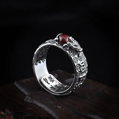 Natural Garnet Pixiu Ring - Feng Shui Wealth Ring