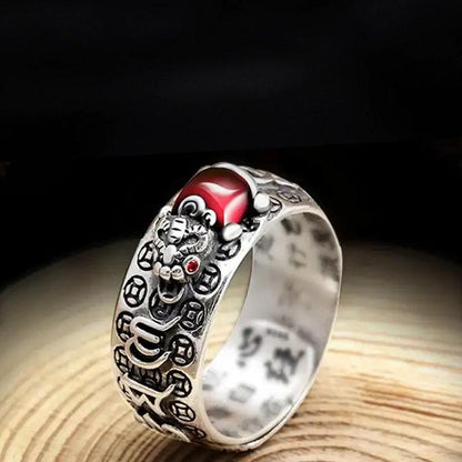 Natural Garnet Pixiu Ring - Feng Shui Wealth Ring