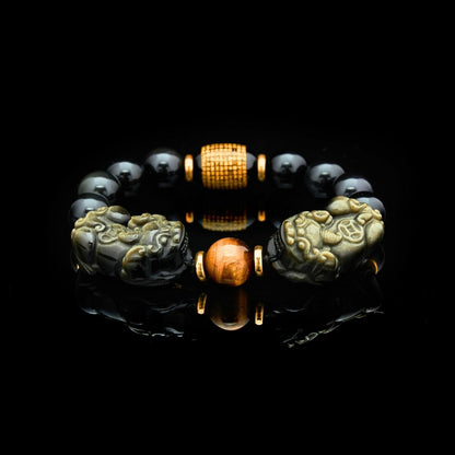 Natural Gold Obsidian Double Pixiu Bracelet