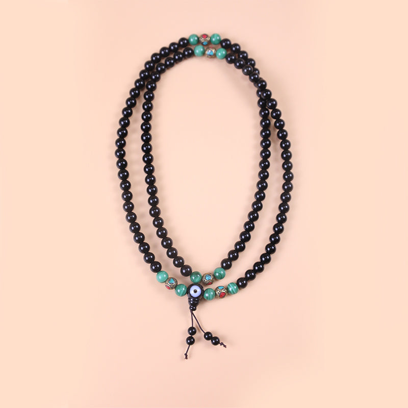 Protection Energy Obsidian and Turquoise Mala Necklace